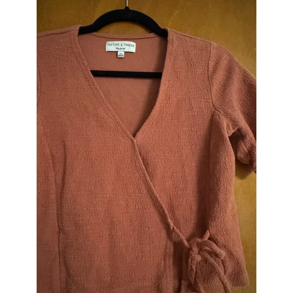 Madewell Texture & Thread Terracotta Cotton Wrap Top Puff Sleeve XS